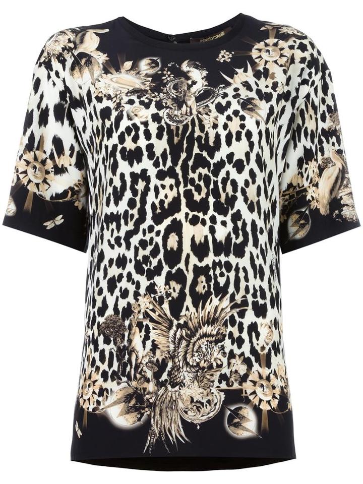 Roberto Cavalli Leopard Print T-shirt, Women's, Size: 44, Black, Silk/viscose