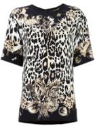 Roberto Cavalli Leopard Print T-shirt, Women's, Size: 44, Black, Silk/viscose