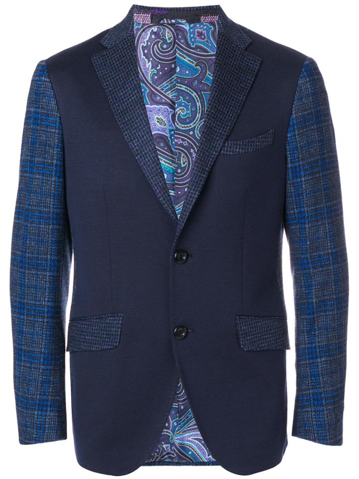 Etro Contrasting Checkered Blazer - Blue