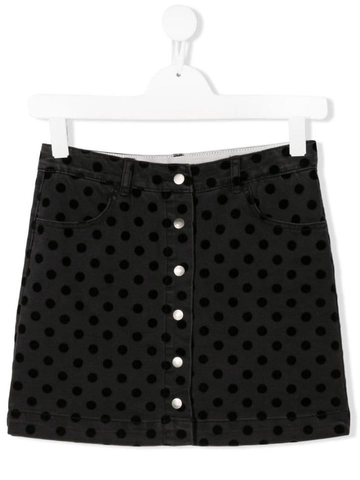 Stella Mccartney Kids Teen Flocked Polka Dot Denim Skirt - Black
