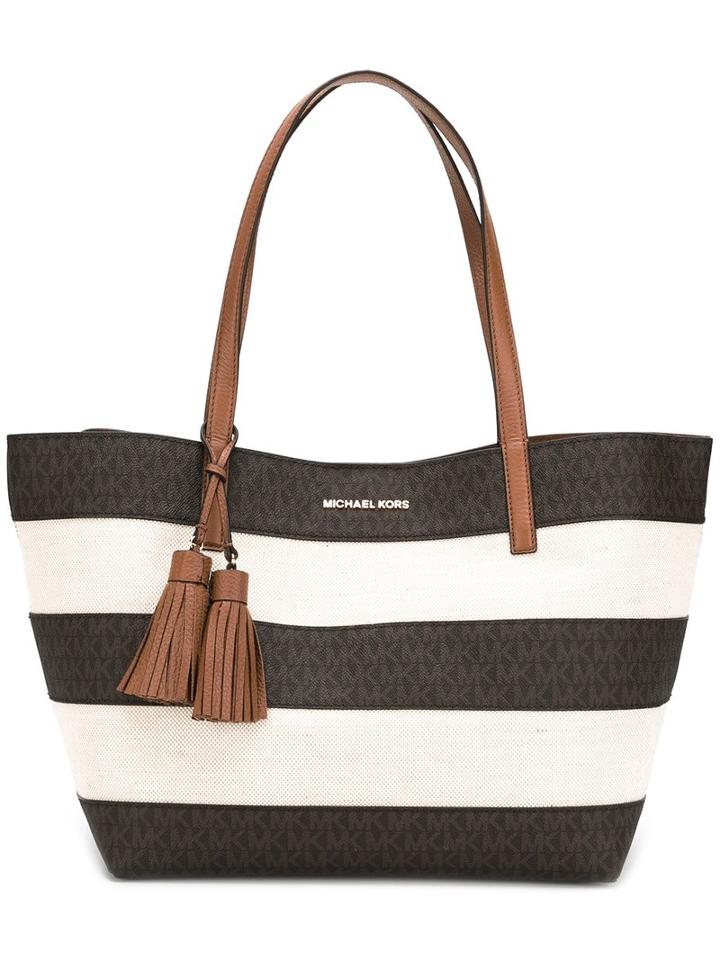 Michael Michael Kors Striped Tote, Women's, Brown, Cotton/polyurethane/leather
