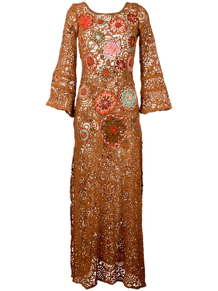 Anjuna - Floral Embroidery Dress - Women - Cotton/polyamide/polyester - M, Brown, Cotton/polyamide/polyester