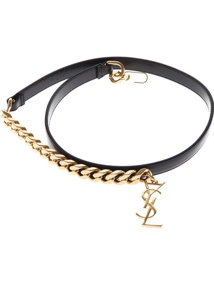 Saint Laurent Monogram Belt, Women's, Size: Medium, Black, Leather