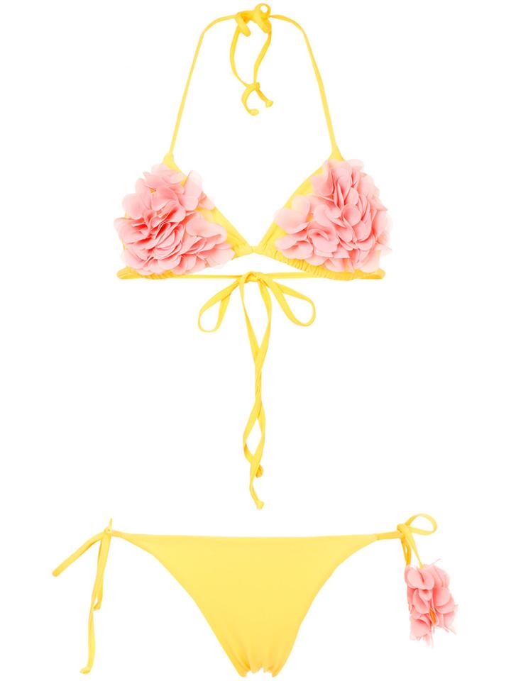 La Reveche Shayna Floral Applique Bikini - Yellow & Orange