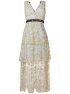 Self-portrait Tiered Floral Embroidered Mesh Midi Dress - Grey