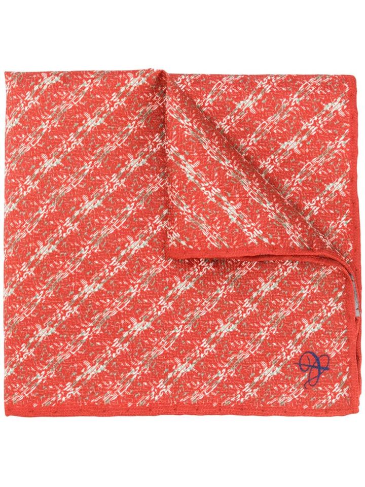 Canali Printed Pocket Square Scarf - Red