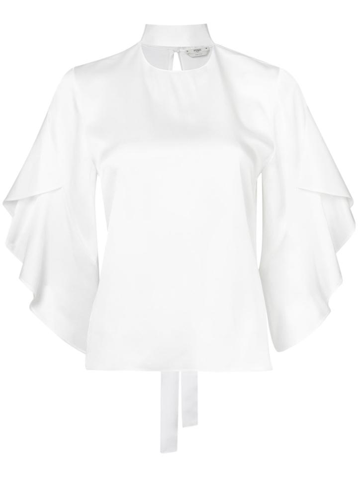 Fendi Frill Sleeve Blouse With Neck Tie Detail - White