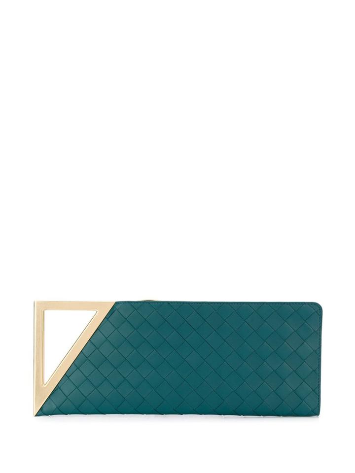 Bottega Veneta Metallic Handle Intrecciato Clutch - Green