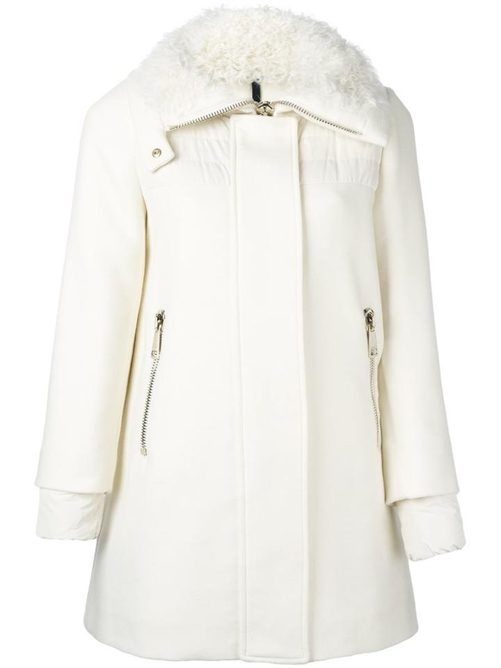 Moncler 'calipso' Mid-length Coat, Women's, Size: 1, White, Feather Down/polyamide/virgin Wool