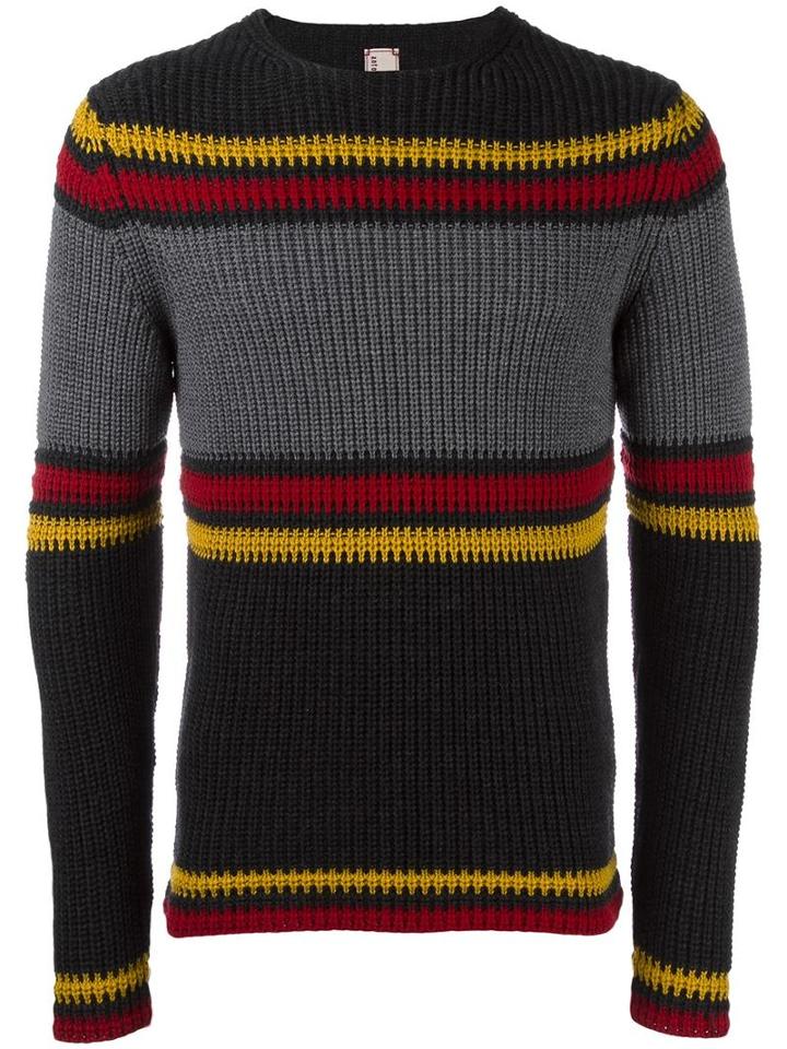Antonio Marras Striped Panel Jumper, Men's, Size: Medium, Grey, Wool