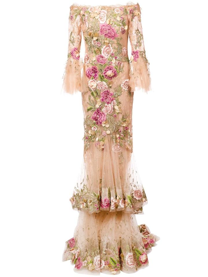 Marchesa Ruffled Rose Dress - Neutrals