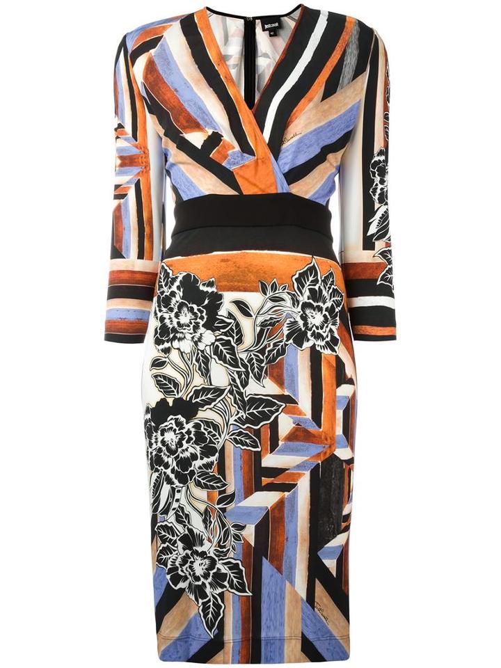Just Cavalli Floral Print V-neck Dress, Women's, Size: 42, Viscose