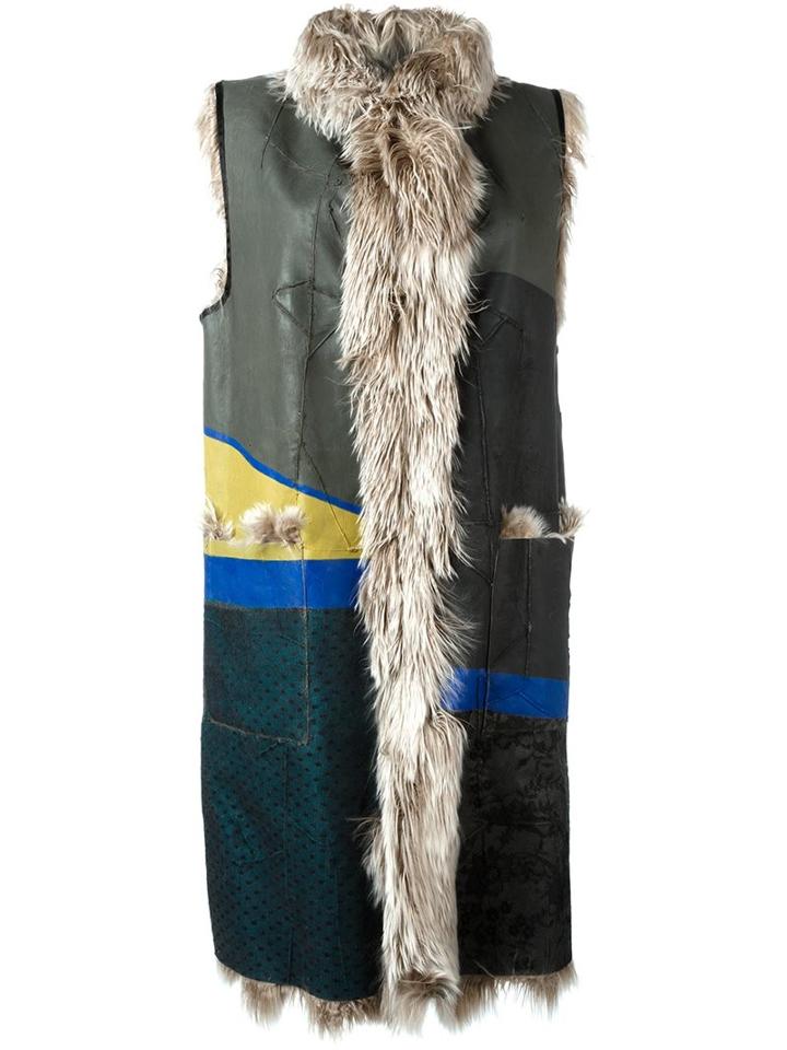Maison Margiela Patchwork Sleeveless Fur Coat
