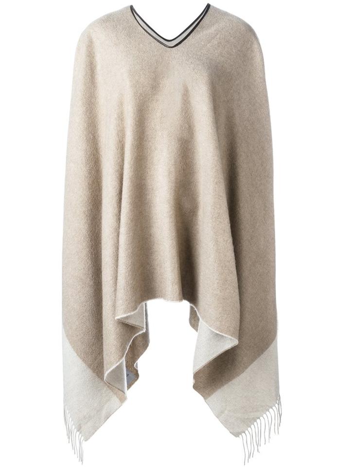 Agnona Contrast Hem Poncho, Women's, Nude/neutrals, Lamb Skin/polyester/cashmere