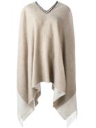 Agnona Contrast Hem Poncho, Women's, Nude/neutrals, Lamb Skin/polyester/cashmere