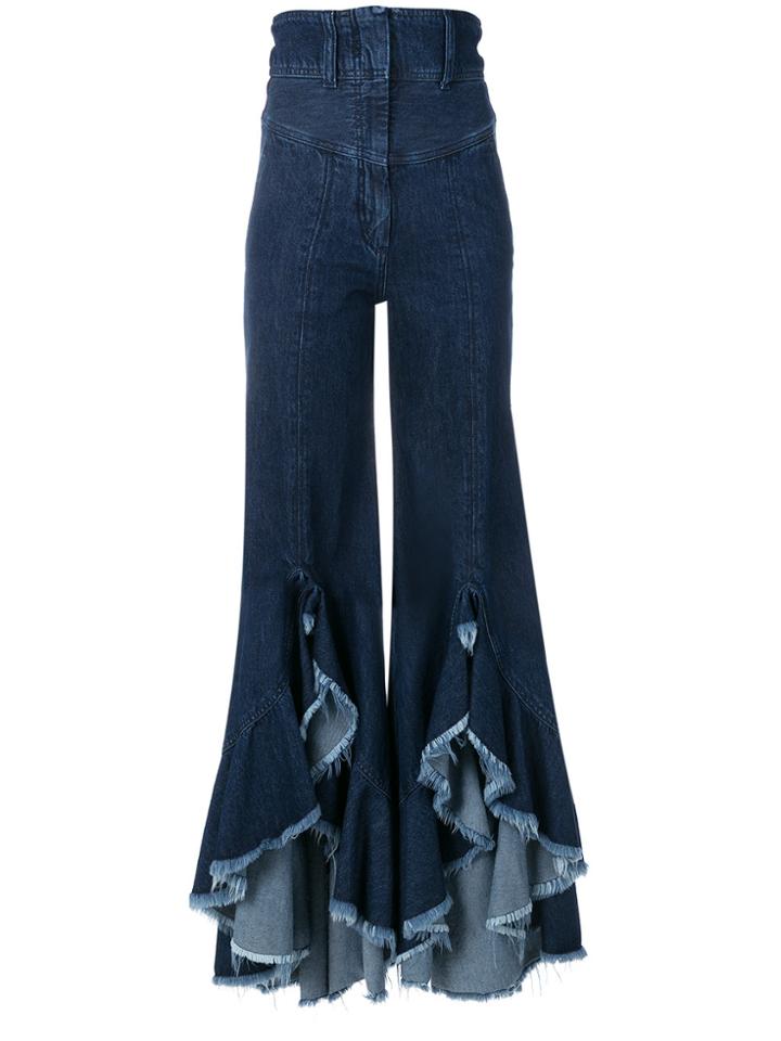 Sara Battaglia Flared Ruffle Hem Jeans - Blue