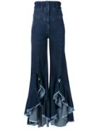 Sara Battaglia Flared Ruffle Hem Jeans - Blue