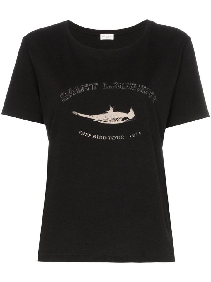 Saint Laurent Free Bird Logo Cotton T-shirt - Black