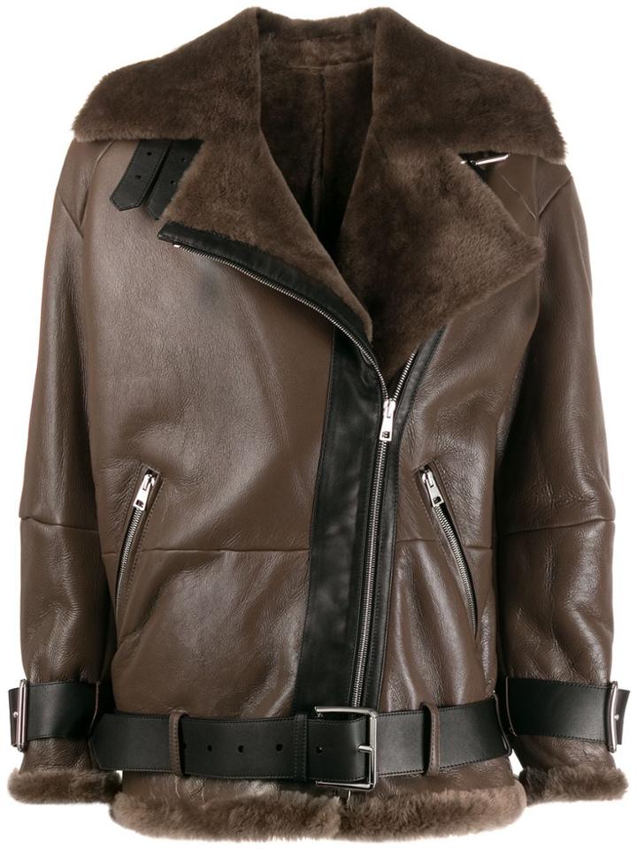 Blancha Zipped Oversized Jacket - Brown