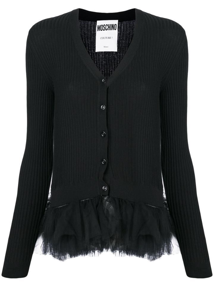 Moschino Tulle Peplum Ribbed-knit Cardigan - Black