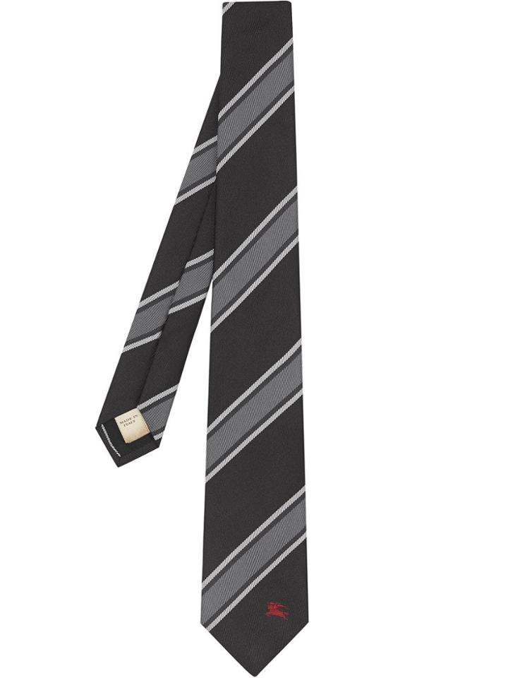Burberry Slim Cut Striped Silk Jacquard Tie - Black