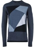 Emporio Armani Geometric Jacquard Jumper, Men's, Size: Xxl, Blue, Virgin Wool