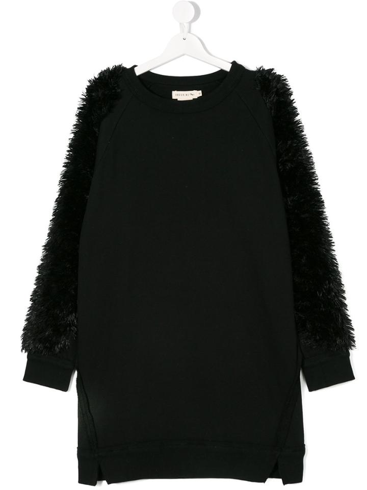 Andorine Fur Sleeves Dress - Black