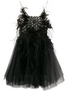 Loulou Feathered Mini Tulle Dress - Black