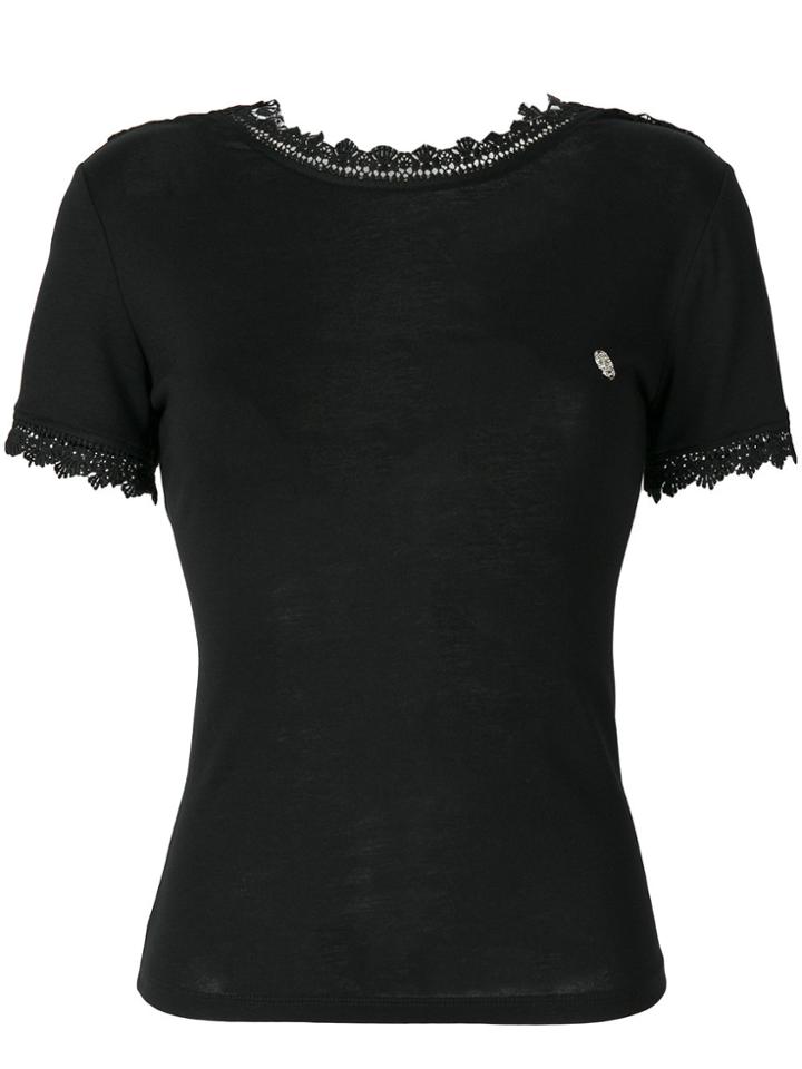 Philipp Plein Lace Crochet Trimmed Top - Black