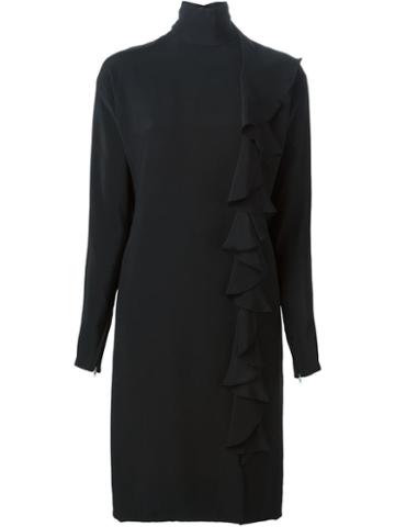 Guy Laroche Vintage Ruffle Detail Crepe Dress, Women's, Size: 38, Black