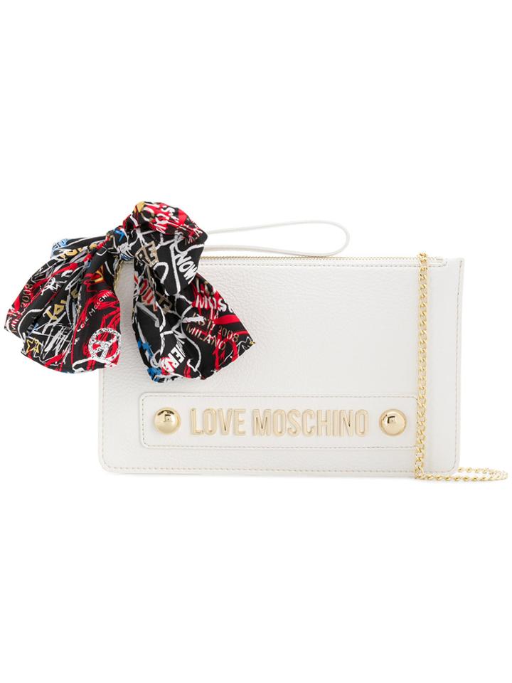 Love Moschino Branded Scarf Clutch - White