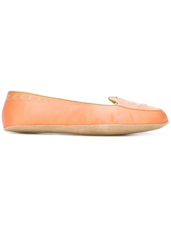 Charlotte Olympia Cat Embroidered Slippers - Pink