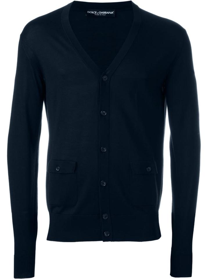 Dolce & Gabbana V-neck Cardigan, Men's, Size: 50, Blue, Silk