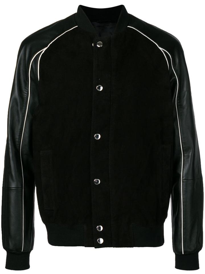 Les Hommes Contrast Trimmed Bomber Jacket - Black