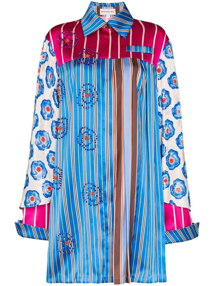Shuting Qiu Oversized Striped Beaded Circle Shirt - Blue