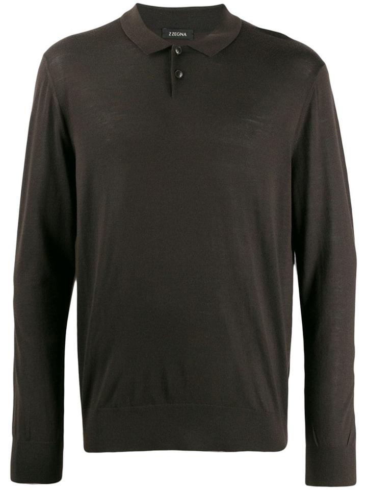 Z Zegna Knit Polo Top - Brown