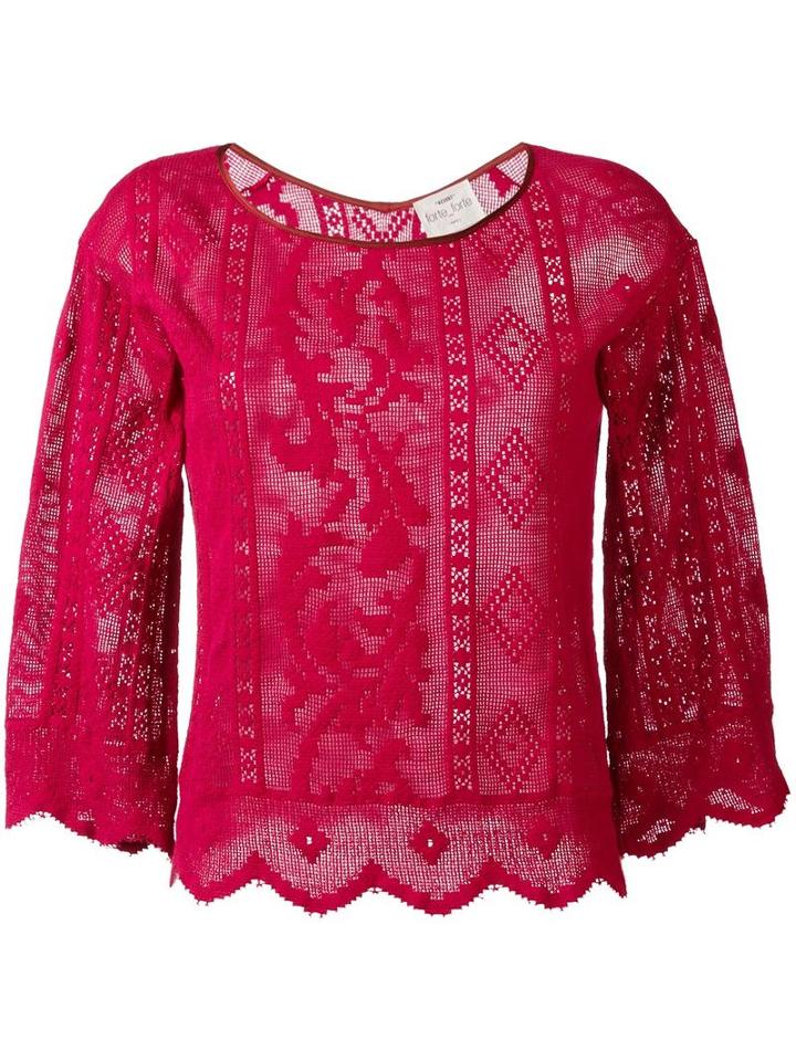 Forte Forte Patterned Scalloped Edge Top, Women's, Size: 1, Red, Cotton/polyamide