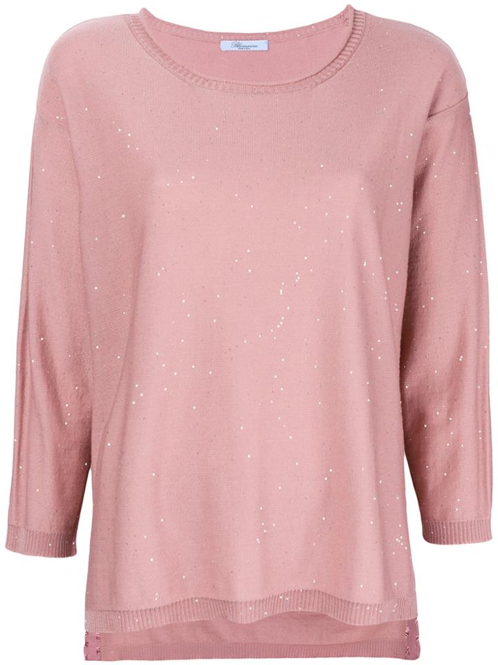 Blumarine Round Neck Splatter Knit Top - Pink & Purple