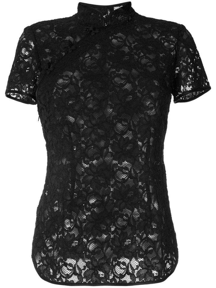 Yves Saint Laurent Vintage Mandarin Collar Lace Top - Black