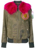 Mr & Mrs Italy Fur Arm Patch Bomber - Green