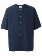 Lemaire Collarless Shirt, Men's, Size: 48, Blue, Cotton