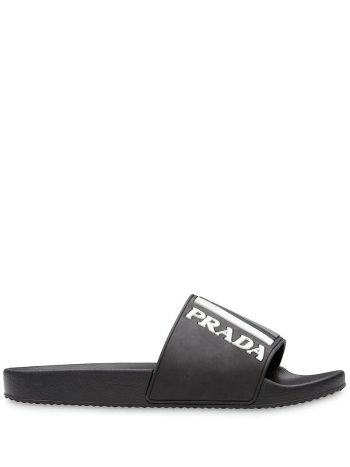 Prada Logo Print Slides - Grey