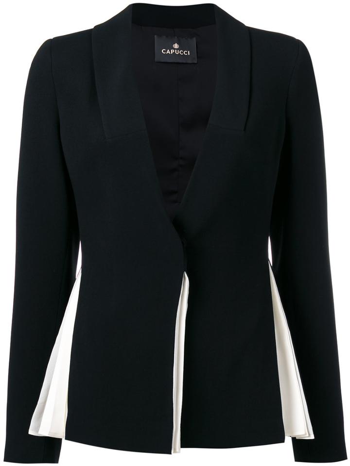 Capucci - Pleated Blazer - Women - Silk/polyester/spandex/elastane/viscose - 42, Black, Silk/polyester/spandex/elastane/viscose