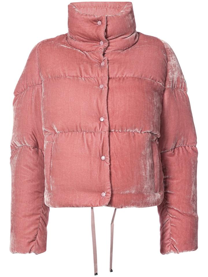 Moncler - Cropped Velvet Puffer Jacket - Women - Silk/viscose/goose Down/polyimide - 3, Pink/purple, Silk/viscose/goose Down/polyimide