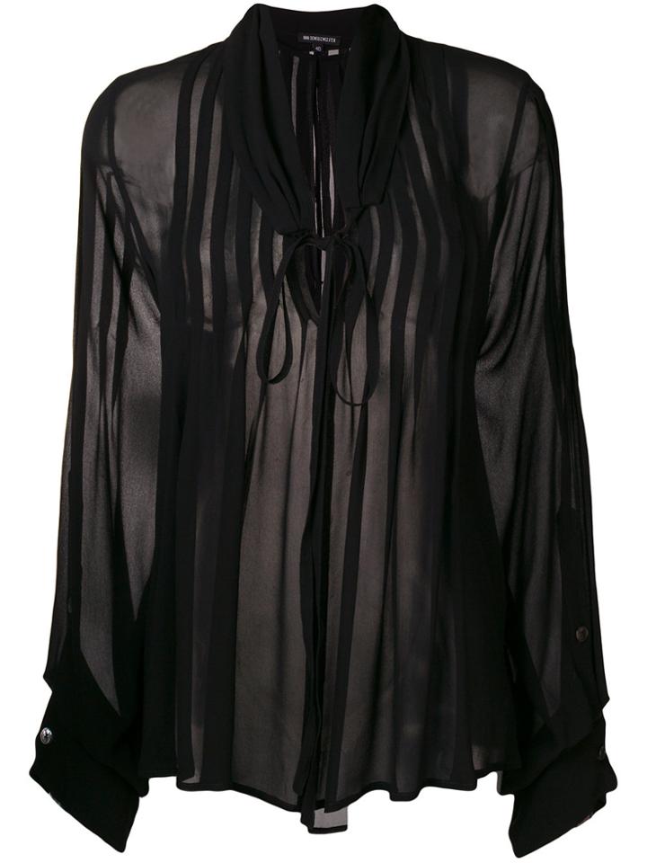 Ann Demeulemeester Pintucked Chiffon Blouse - Black