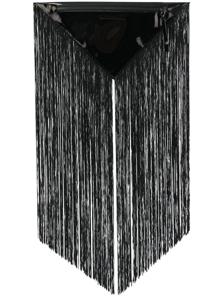 Mm6 Maison Margiela Fringed Triangle Clutch - Black
