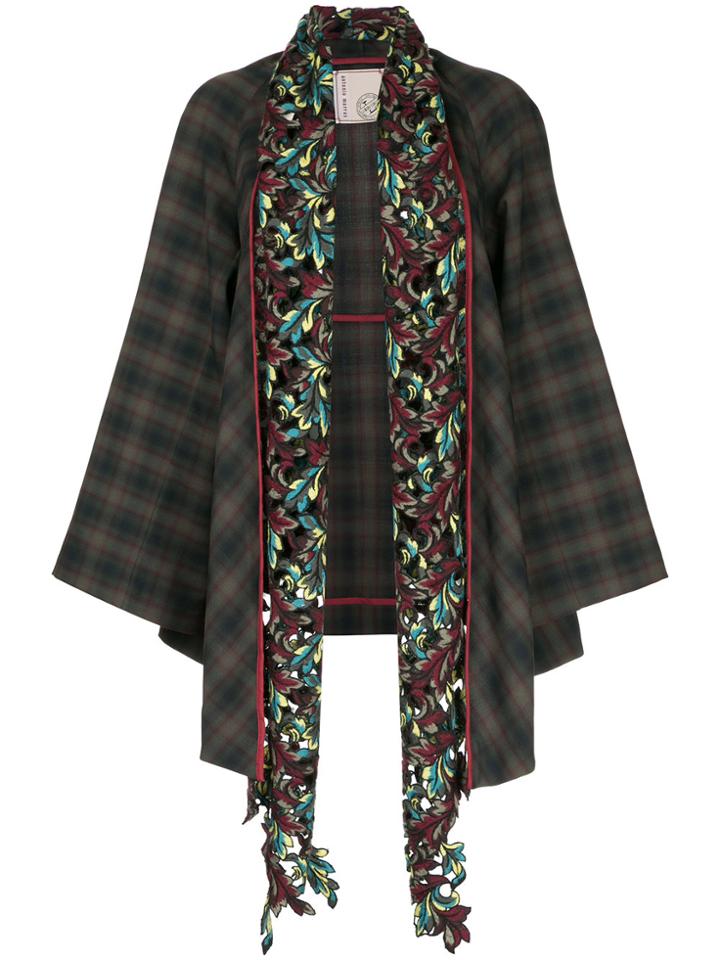 Antonio Marras Checked Jacket With Embroidered Floral Collar - Brown
