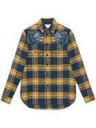 Gucci Plaid Shirt With Wolf Embroidery - Yellow & Orange