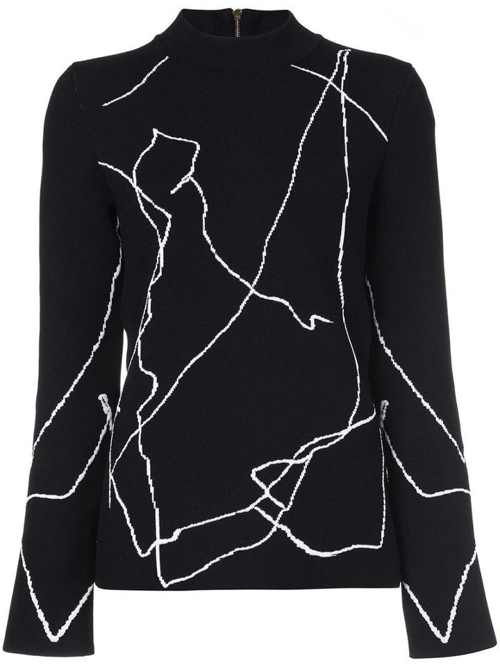 Derek Lam Jacquard Mock Neck Sweatshirt, Women's, Size: Large, Black, Cotton/polyamide/polyester/viscose