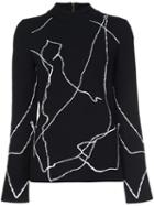 Derek Lam Jacquard Mock Neck Sweatshirt, Women's, Size: Large, Black, Cotton/polyamide/polyester/viscose